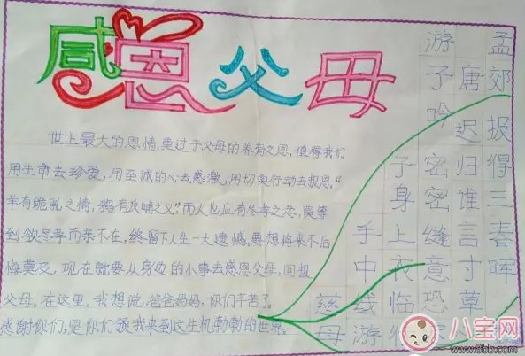 暖暖恩情感恩父母手抄報