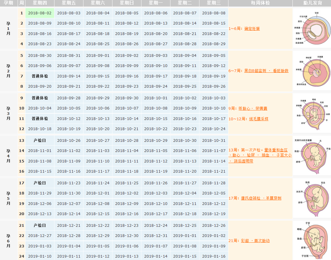 2018末次月經8月2日預產期是什么時候 末次月經算完整產檢表