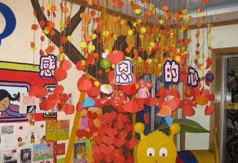 感恩節幼兒園主題墻布置最新 幼兒園感恩節手工主題墻布置圖片