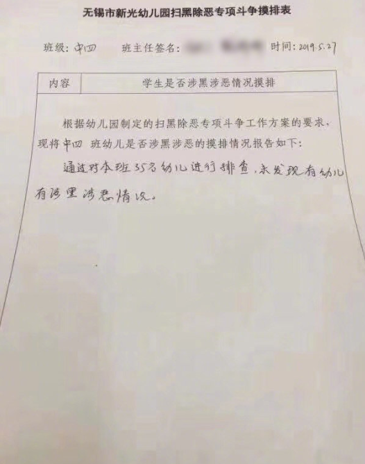 幼兒園進(jìn)行涉黑涉惡摸排是怎么回事 無錫一幼兒園涉黑涉惡摸排情況 幼兒園進(jìn)行涉黑涉惡摸排是怎么回事 無錫一幼兒園涉黑涉惡摸排情況