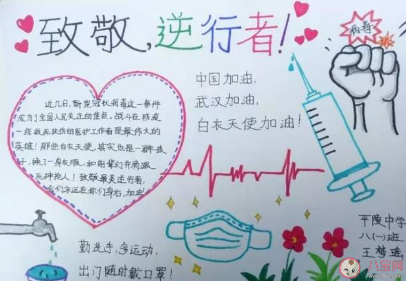 2020向醫護人員逆行者致敬的手抄報圖片  感謝醫護人員逆行者的簡單手抄報模板