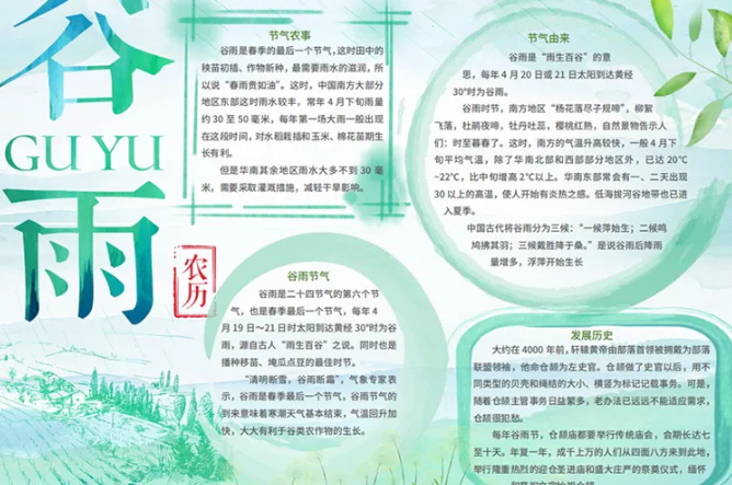 谷雨節(jié)氣手抄報簡單模板 谷雨手抄報圖片大全
