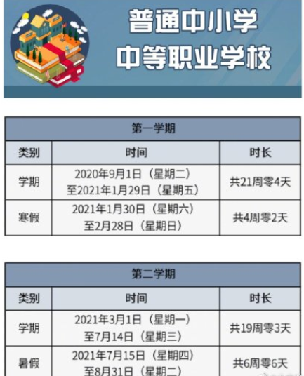 北京中小學新學年校歷 2021年寒暑假多長時間 北京中小學新學年校歷 2021年寒暑假多長時間