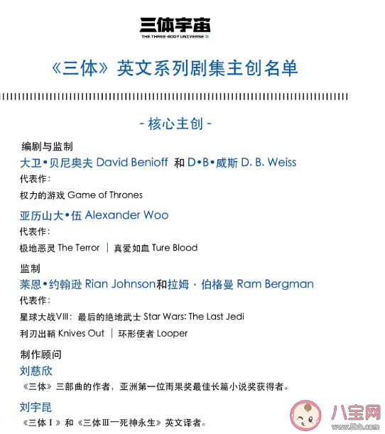 Netflix三體電視劇版什么時候上線 三體電視劇版主創人員名單