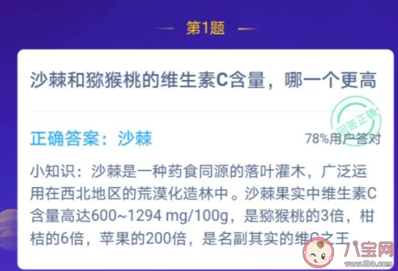 沙棘和獼猴桃哪個維生素C含量更高 螞蟻莊園3月12日答案介紹