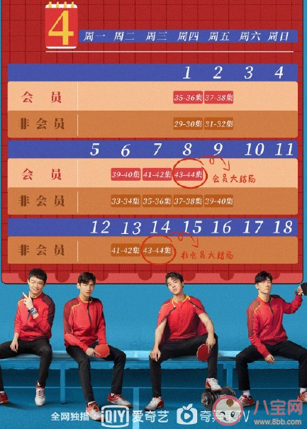 《榮耀乒乓》追劇日歷 榮耀乒乓更新時間表