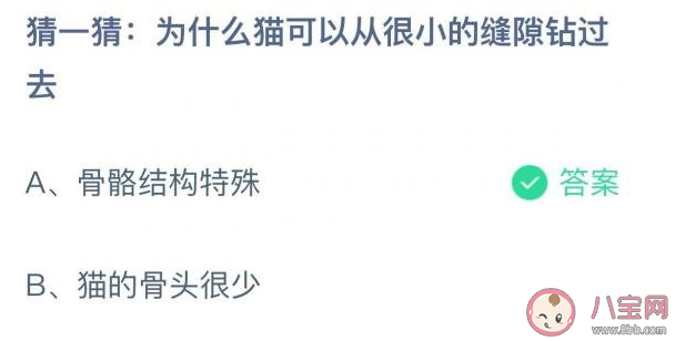 螞蟻莊園貓為什么可以從很小的縫隙鉆過去 8月18日答案解析