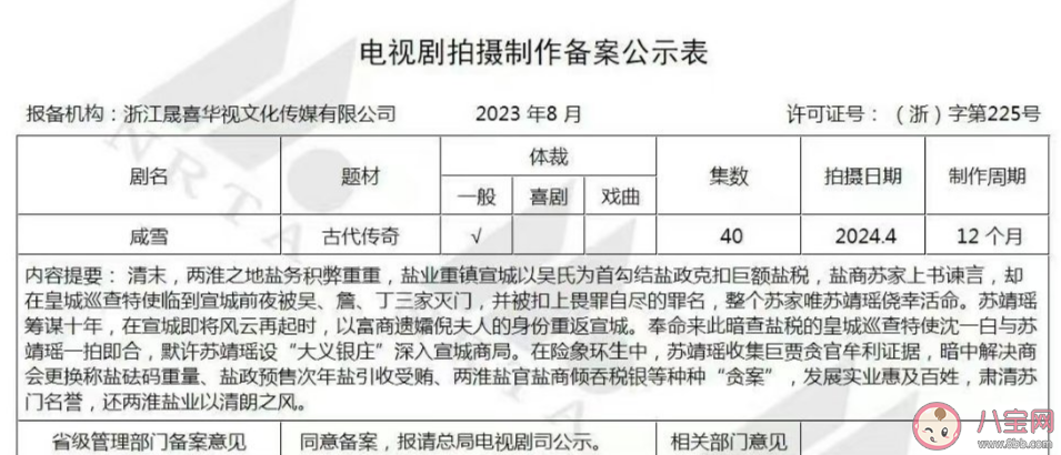 《咸雪》影視化備案 《咸雪》劇情梗概