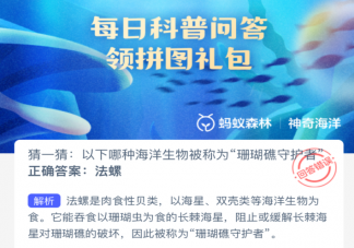 以下哪種海洋生物被稱為珊瑚礁守護者 神奇海洋3月25日答案
